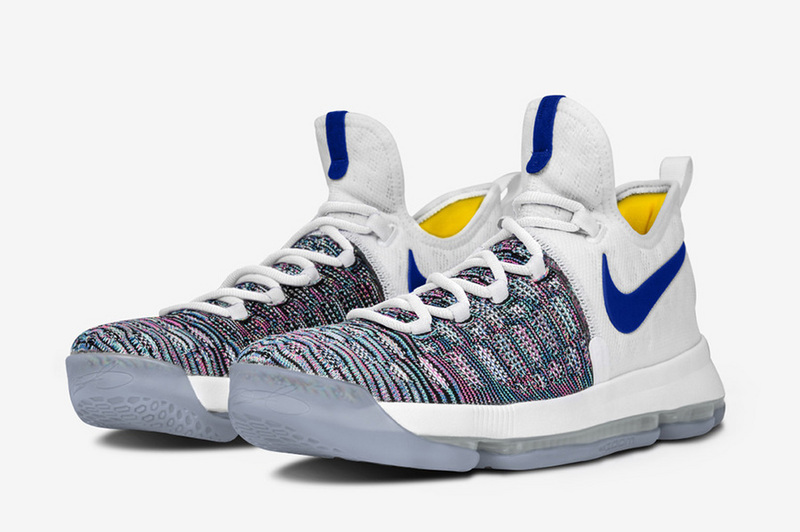 Nike KD 9 The Warriors Home White Grey Blue Basketball Shoes - Click Image to Close